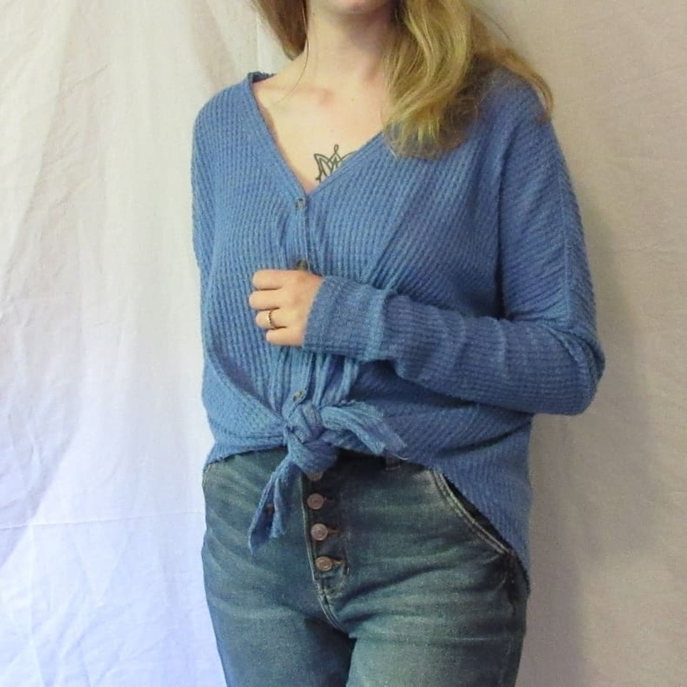 Urban Outfitters Blue waffle Knit Long Sleeve Top